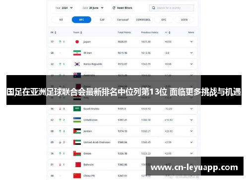 国足在亚洲足球联合会最新排名中位列第13位 面临更多挑战与机遇